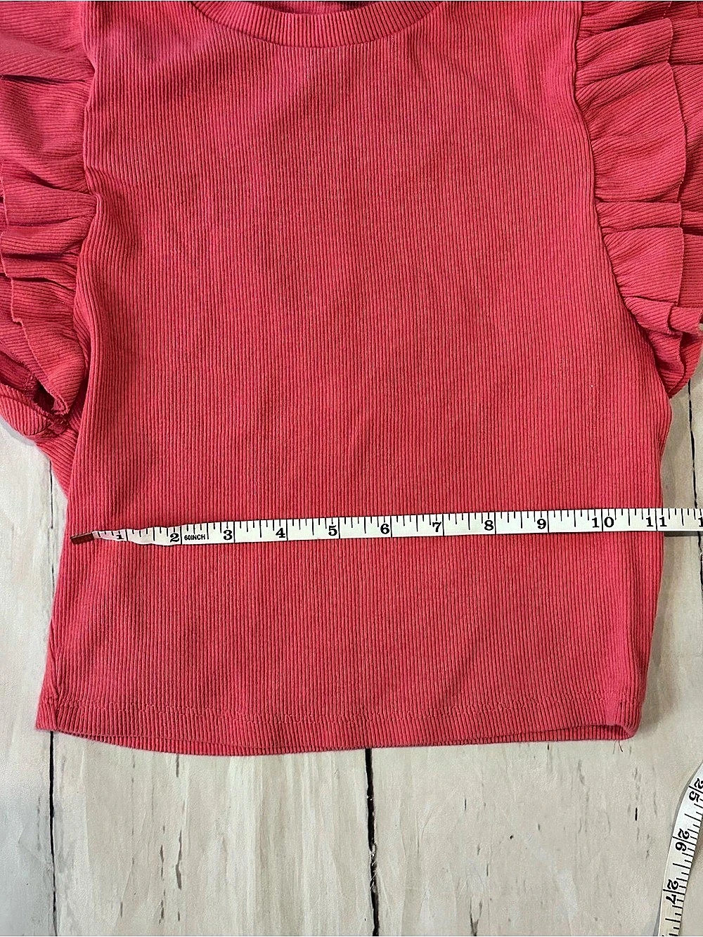 Zara Ribbed Knit Ruffle Sleeve Top Ruffle Sleeve Ribbed Top orange women’s med - Picture 5 of 7